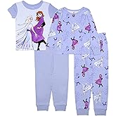 Disney Girls' 4-Piece Snug-fit Cotton Pajama Set, Soft & Cute for Kids