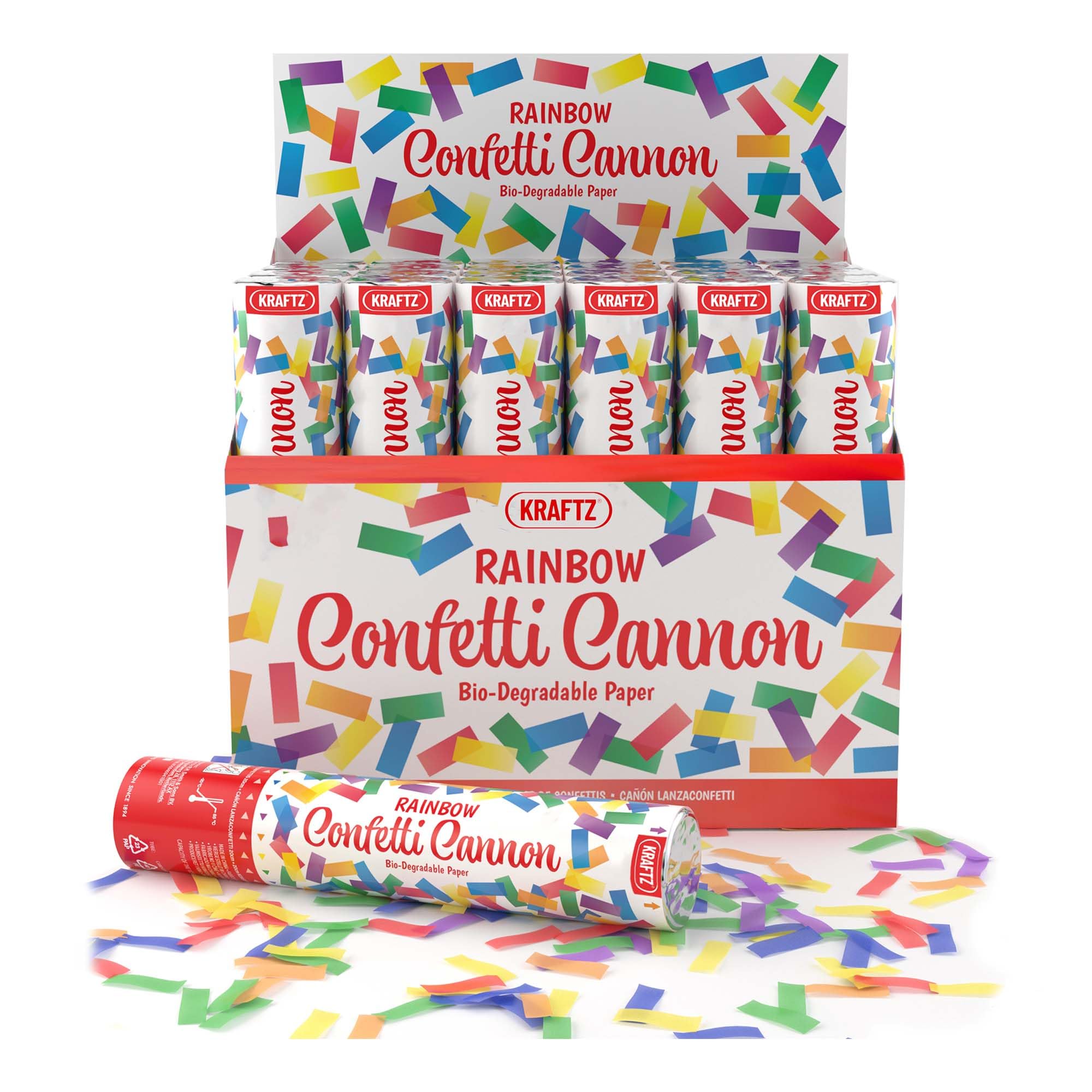 Kraftz Rainbow Coloured Eco Confetti Cannons | Eco Friendly Party Popper Cannon With Biodegradable Confetti | Giant Confetti Cannon Perfect For Weddings, Birthdays & All Other Occasions (20 CM, 12)
