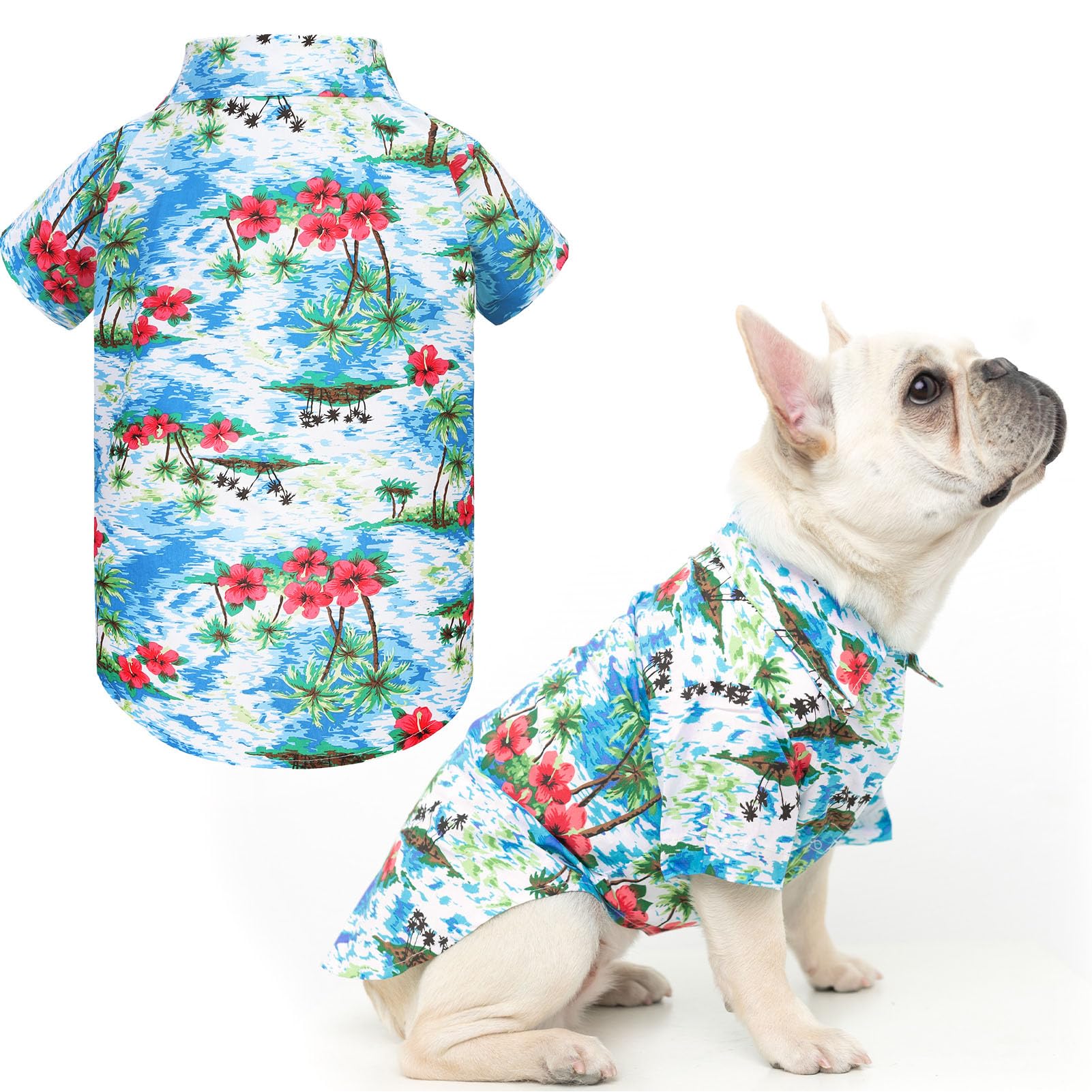 EXPAWLORER Hawaiian Dog T-shirt - Summer Stylish Tropical Dog Clothes, Breathable Floral Polo Puppy Shirt for Shade, Vacation-Style Pet Outfit for Small Medium Large Dogs Boy Girl, Lightblue M