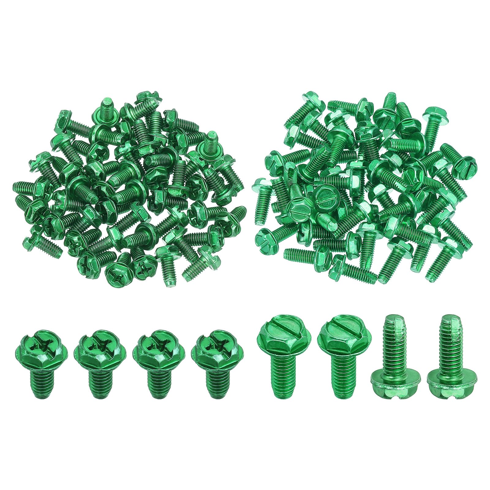 PATIKIL Grounding Screws Kit,200 Pcs 10-32 x 3/8" Hex Flanged Phillips Head, 10-32 x 1/2" Slotted Head Self-Tapping Ground Screws for Electrical Junction Boxes, Metal Outlet and Switch Box
