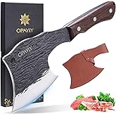 OPAYLY Heavy-Duty Bone Chopper Knife Hand Forged Meat Cutting with Cover Meat Bone Cleaver Knife High Carbon meat knife for Kitchen Outdoor Camping BBQ men gifts