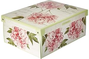 LAVATELLI Kanguru Collection Midi Peonie Decorative Storage Box with Handles and Lid, MEDIUM