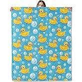 Rubber Duck Throw Blanket for Girls Boys Kids Adults, 50x60 in, Cozy Flannel Blanket for Bedroom, Camping, Couch, Room Decor, Fuzzy Warm Soft Gifts
