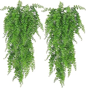ADORAMOUR 2Pack Fake Hanging Plants for Room Decor Aesthetic, Artificial Plant Faux Vines Wall Decorations for Home Bedroom Garden Patio Porch Balcony Indoor Outdoor