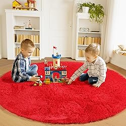 ONASAR Red Round Area Rug 4x4, Soft Bedroom Circle
