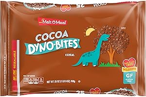 Malt-O-Meal Cocoa Dyno Bites Gluten Free Breakfast Cereal, Crispy Rice Puff Cereal, Large Cereal for Family, 25 OZ Resealable Cereal Bag