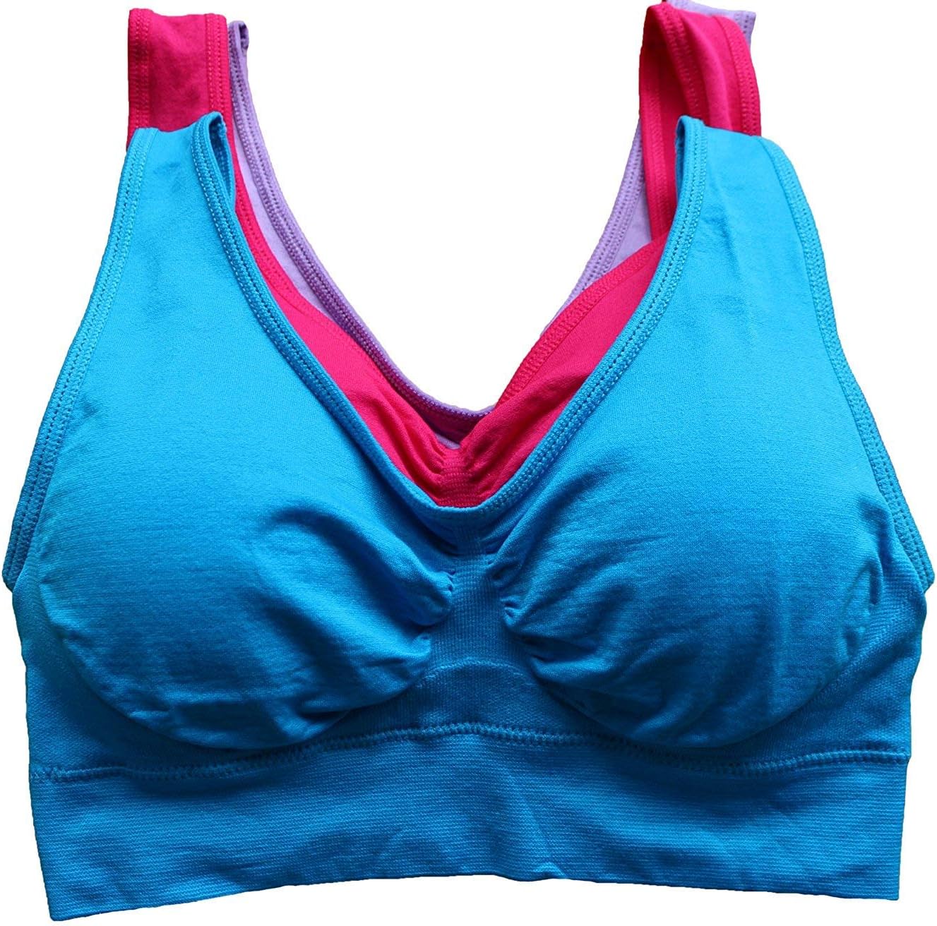 Cabales Women's 3-Pack Seamless Wireless Sports Bra with Removable Pads