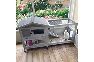 Aivituvin Rabbit Hutch Outdoor Indoor Rabbit Cage Chikcen Coop with Casters Guinea Pig Cage with 3 Deep No Leakage Pull Out Tray,Waterproof Roof