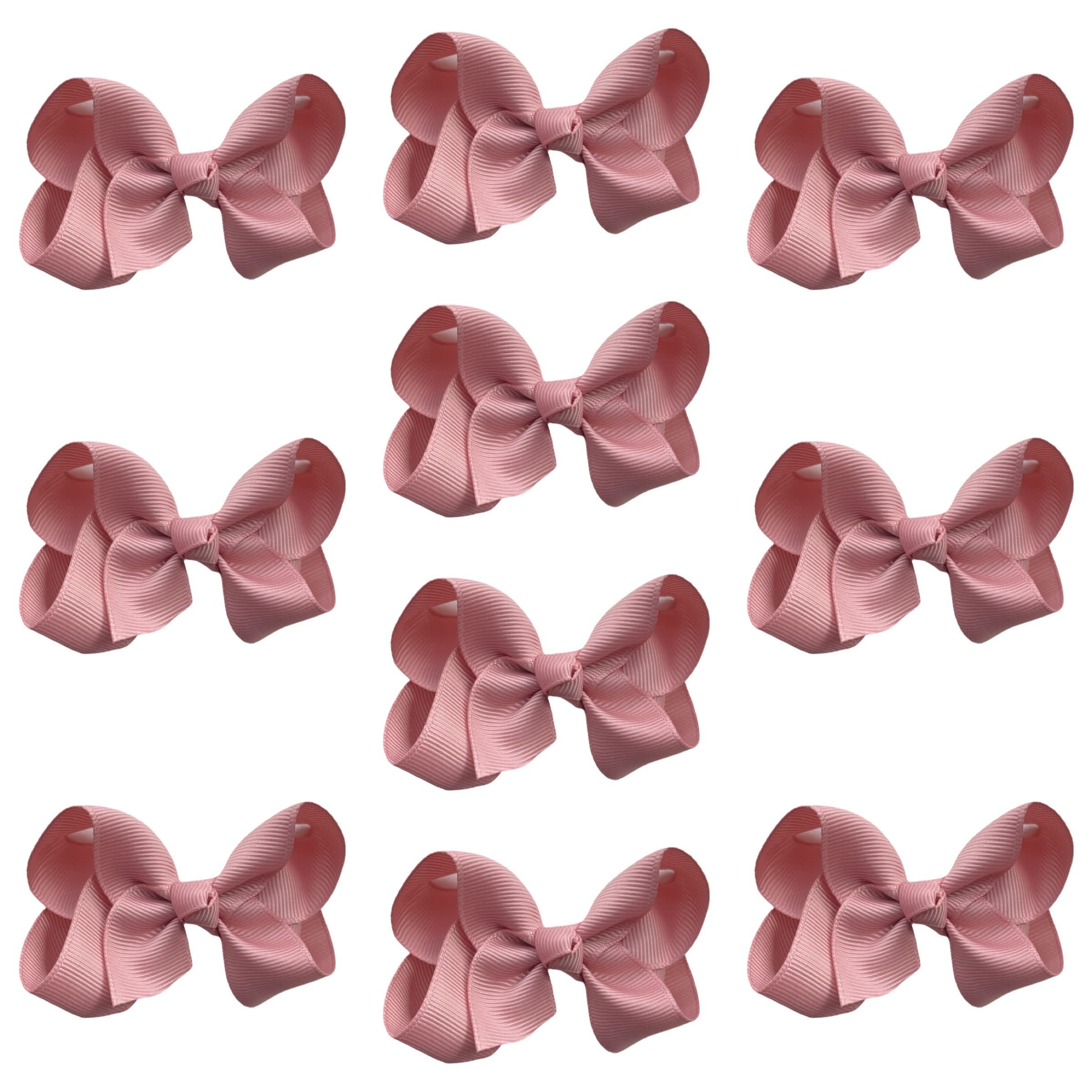 10pk Bubble Gum Hair Bows Knots Clips Slides Grips 3" Inch 7.6cm Solid Colour Girls School Hairbow Accessories