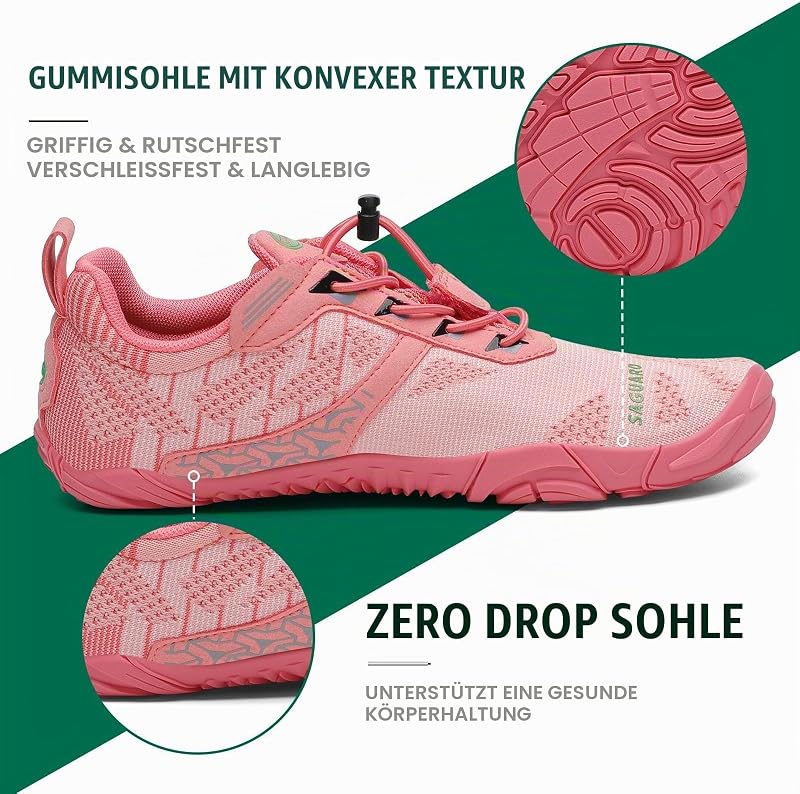Barfußschuhe Herren Barfussschuhe Damen Barfuss Schuhe Zehenschuhe Outdoor Fitnessschuhe rutschfest Traillaufschuhe Barefoot Shoes mit Zero-Drop Solhe Lachsrosa,Gr.42