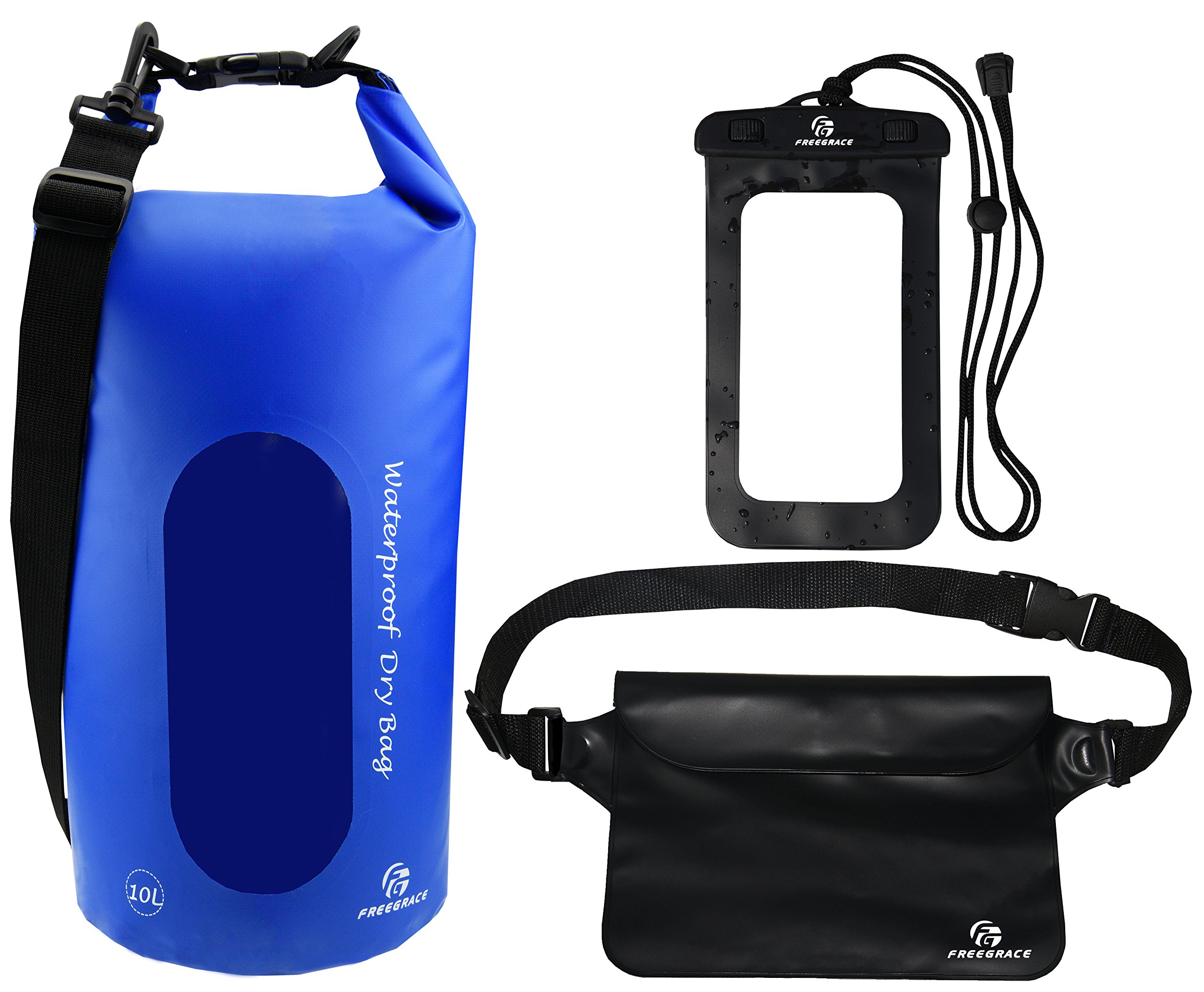 Freegrace Waterproof Dry Bags Set of 3 Dry Bag with 2 Zip Lock Seals