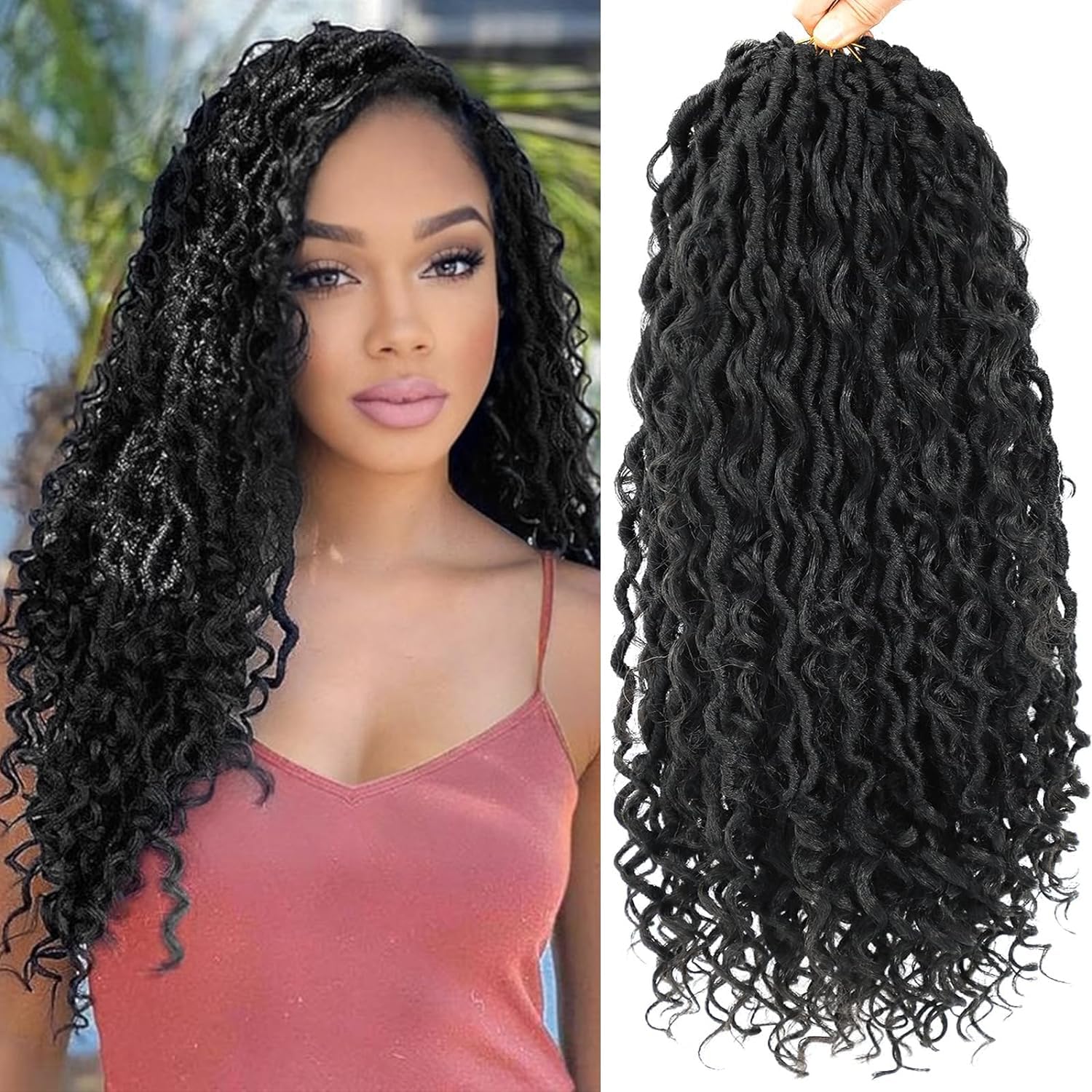 18 Inch Goddess Locs Crochet Hair 8 Packs Boho Faux Locs for Black Women Soft Pre-Looped 1B