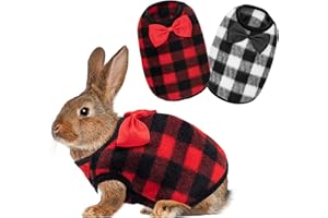 IPRAVOCI Guinea Pig Clothes - Plaid Cute Fleece Warm Pet Outfits for Rabbit Bunny Ferrets Chinchillas Kitten Chihuahua, etc. Small Animals - Bow Tie Christmas Holiday Daily Wear Cozy Vest Pet Costume