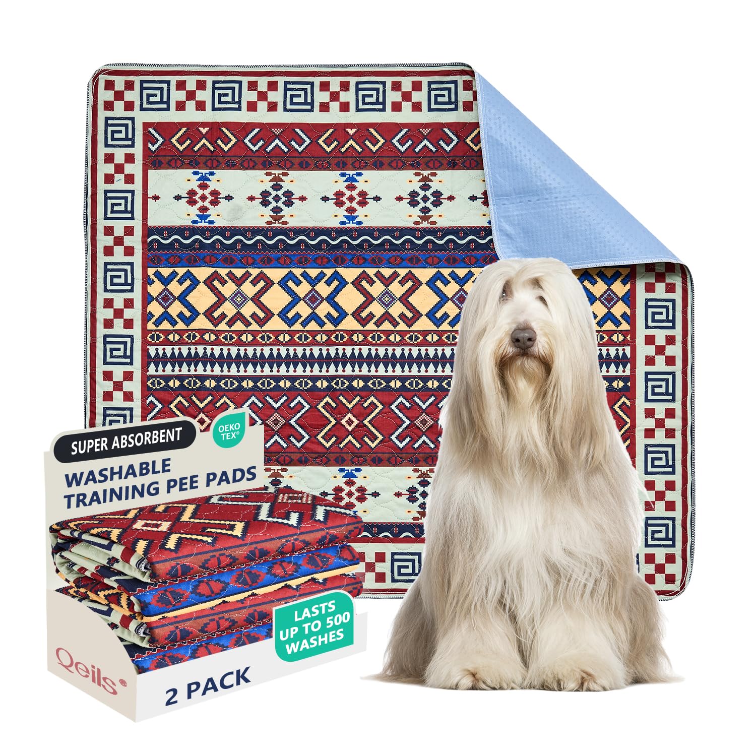 Photo 1 of Qeils Washable Pee Pads, Reusable Puppy Pads Super Absorbent Leakproof Dog Training Pads, Non-Slip Wee Wee Pads for Crate, Floor, Potty Pads Feeding Mat Dog Pee 2 Pack 36"x41"