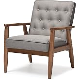 Baxton Studio Sorrento Mid-Century Retro Modern Fabric Upholstered Wooden Lounge Chair, Grey