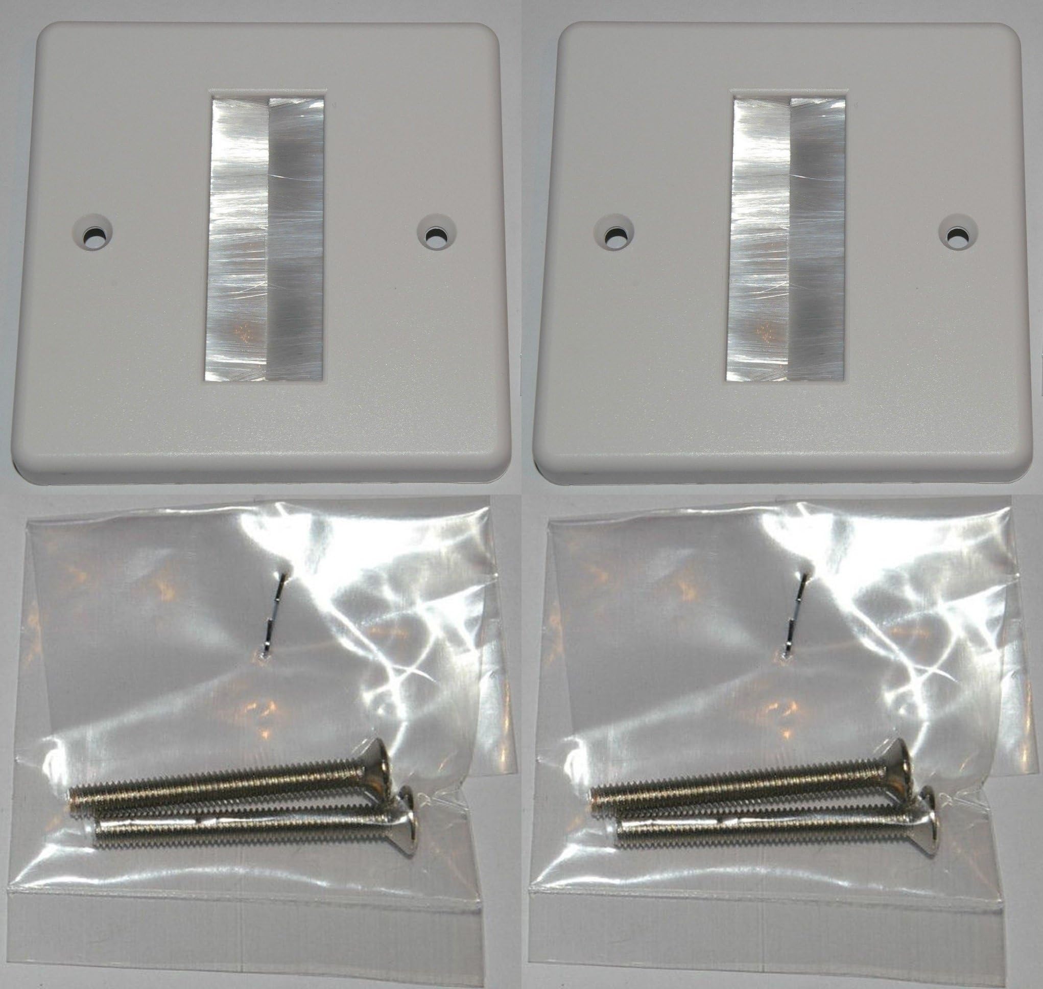 Sound Cables White Brush Stripe Cable Entry Single Gang Wall Face Plate White Brushes Pack of 2