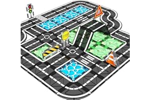 BIGSHU Magnetic Tiles Roads Construction Toys, Traffic Themed Building Blocks Set, Toddler Kids Toys for 3+ Year Old Boys Girls, Montessori STEM Sensory Games, Preschool Learning Educational Birthday Gifts