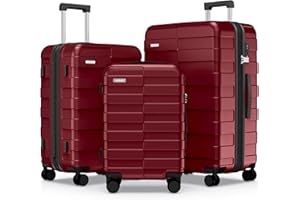 Vipbox Luggage Sets 3 Piece (3-YEARS VIP SERVICE) Hardside Expandable Ultra Durable Polycarbonate Lightweight Carry On Travel Suitcase with TSA Lock Spinner Wheels, Wine Red