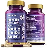 SUNUV Biotin 10,000mcg | Collagen | Keratin | Hyaluronic Acid - 80,000mcg Hair Growth Vitamins for Hair Skin & Nails Support - Women & Men - Vitamins B1,B2,B3,B5,B6,B9,B12 -Made in USA-90 Capsules