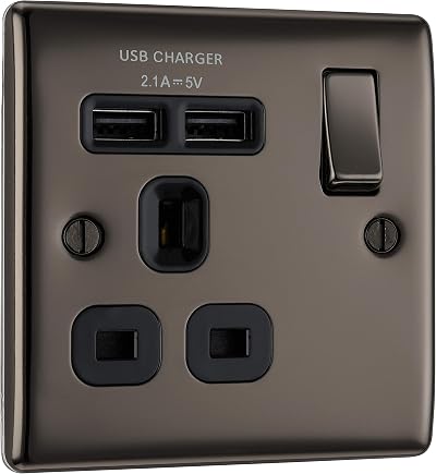 BG Electrical Nexus Black Nickel Switched Power Socket with 2.1A USB Charging