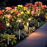 AMARS 4 Pack Solar Garden Lights Outdoor Decor, Waterproof Solar Powered Warm White Lights with Colorful Artificial Azalea Flowers for Yard, Pathway, Patio, Porch, Lawn Decorations