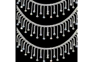 3 Yards Rhinestone Fringe Trim, BetterJonny AB Silver Irregular Diamond Crystal Ribbon Tassel Chain Fringe Belt Fringe Trim Chain for DIY Jewelry Sewing Craft Clothing Wedding Decoration