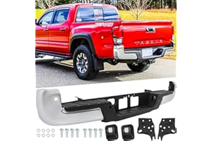 SAFAUTOPARTS Rear Steel Step Bumper Assembly for 2016-2023 Toyota Tacoma 3rd Gen with Park Sensor Holes Chrome Back Bumper Replacement for TO1103127,with Pads Brackets and License Plate Lights