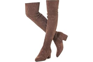 N.N.G Women Over the Knee Boots Low Heel Winter Block Suede Thigh High Chunky OTK Long Comfort