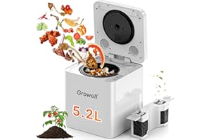 GROWELL 5.2L Large Electric Composter for Kitchen, Smart Odorless Compost Bin with 2-in-1 Activated Carbon Filter, Large LED Display, Child Lock, Auto-Cleaning, Indoor Countertop Food Waste Composting Machine