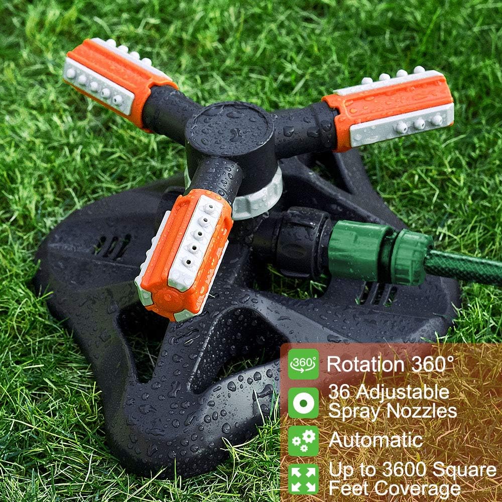 WOVUU Garden Sprinkler, Upgrade Lawn Sprinkler Automatic 360 Degree Rotating Irrigation Sprinkler System, Garden Hose Sprinkler for Yard/Built in 36 Units Angle Spray Nozzles (Orange) : Garden & Outdoor