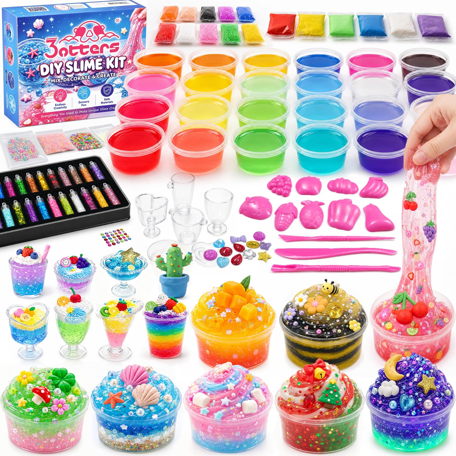 3 otters 24 Pack DIY Slime Kit for Kids with Glow Powder