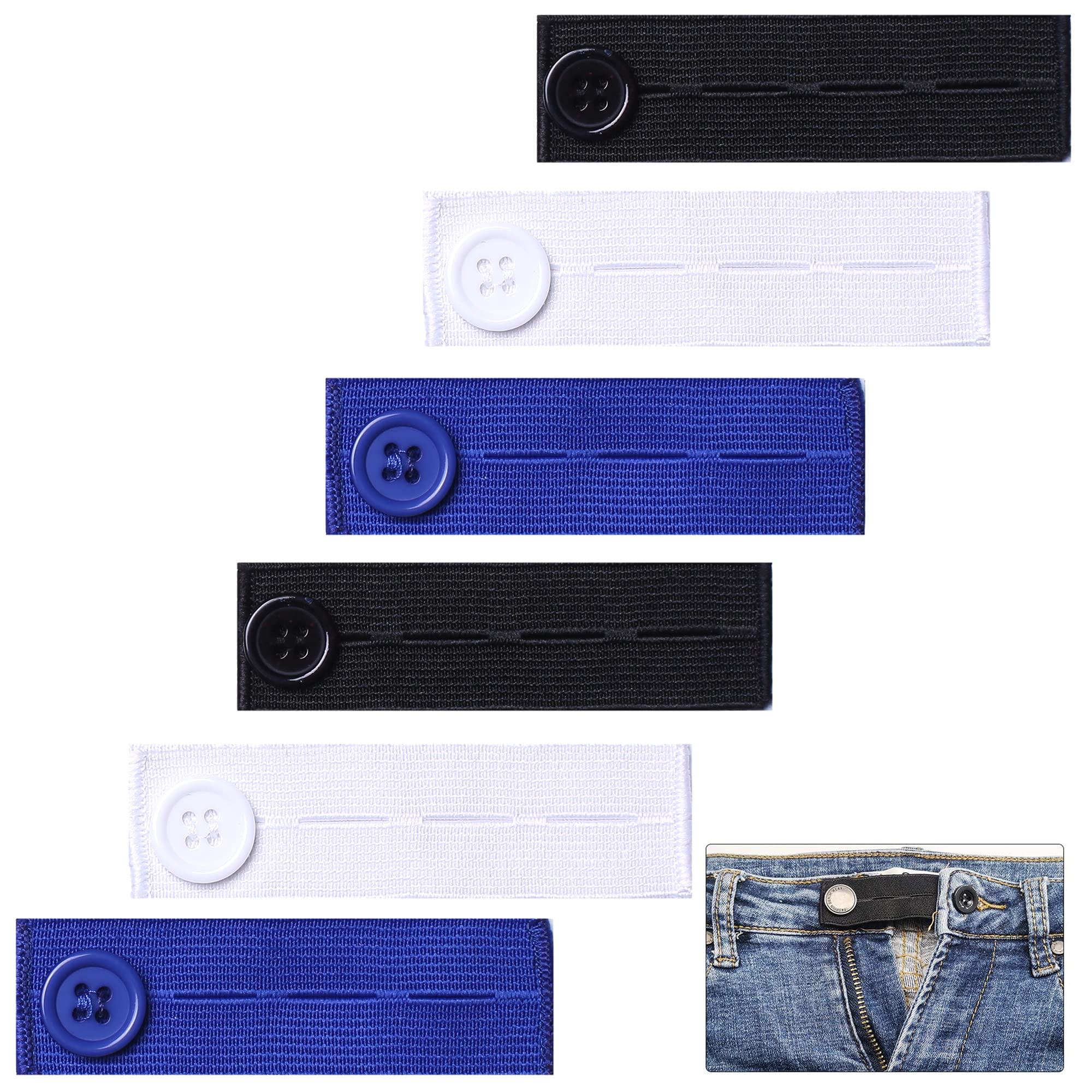 AXEN 6 Pieces Elastic Waist Extenders, Adjustable Wasitband Expanders, Button Extender for Pants Jeans Trousers, Pack of 6 with 3 Colors