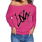 AM CLOTHES Sweatshirt for Women Off The Shoulder Tops Long Sleeve Sweatshirts Oversized Sweaters Shirts