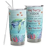 HOMISBES Sea Turtle Gifts for Women - Stainless Steel Sea Turtle Wisdom Tumbler Cup 20oz for Turtle Lover - Ocean Beach Themed Gifts For Women Novelty Turtle Mug With Lid Animal Lover Gift