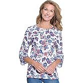 MULTIPLES Women's Triple Lace Trim Elbow Sleeves Scoop Neck Top