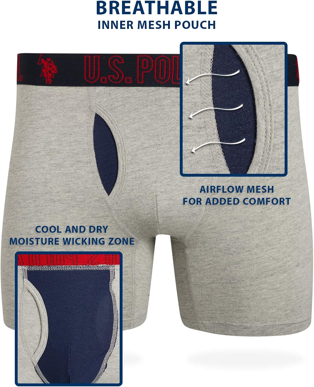 U.S. Polo Assn. Men's Cotton Boxer Briefs Underwear with Breathable Mesh Fly (3 Pack) at  Men’s Clothing store