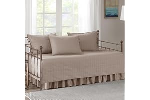 Comfort Spaces Daybed Cover - Luxe Double Sided-Quilting, All Season Cozy Bedding with Bedskirt, Matching Shams, Kienna Taupe 75"x39" 5 Piece