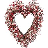 CIR OASES Valentine Heart Wreath for Front Door, 18” red & Pink Berries Wreath with Bow for Valentine’s Day Wedding Festival Decor
