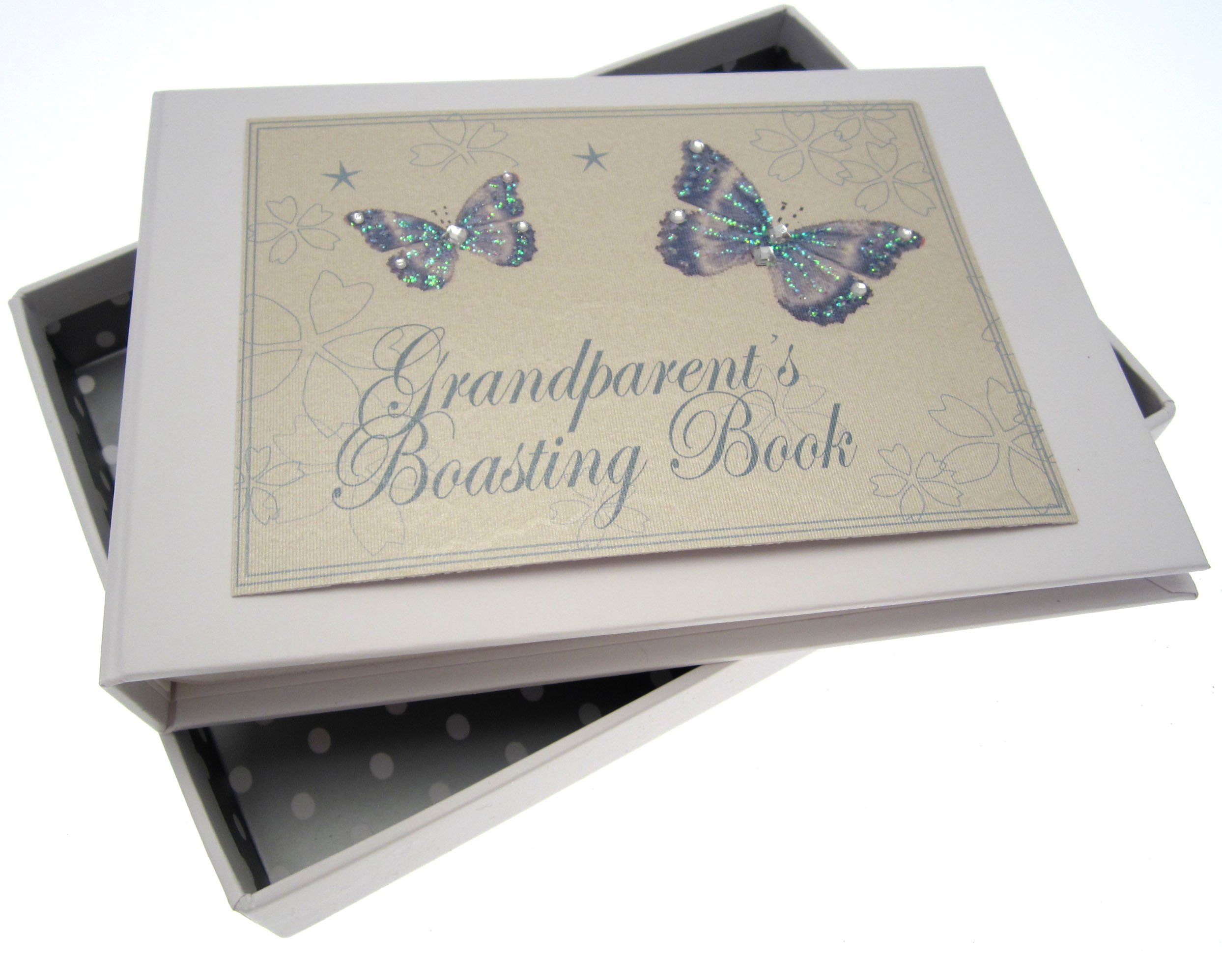 White Cotton Cards Grandparent's Boasting Book Tiny Photo Album (Blue Butterflies)
