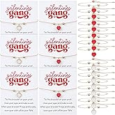 Kigeli 12 Pcs Galentine's Bracelets Bulk for Women Friendship Matching Bracelets with Cards Heart Charms Gifts for Valentine's Day (Simple)