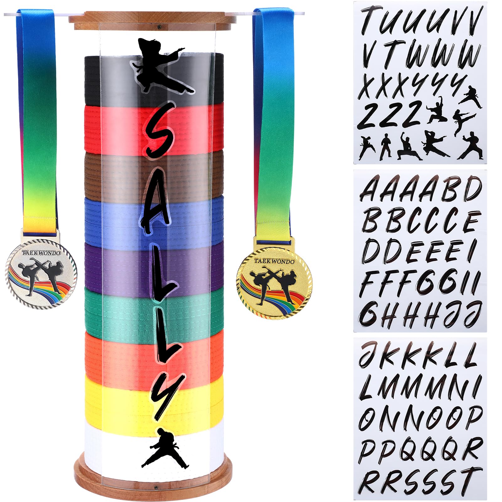 Photo 1 of DoubleFill 9 Belts Karate Display Rack with 3 Sheets Stickers Martial Arts Belt Display Holder Taekwondo Organizer for Adults Gifts