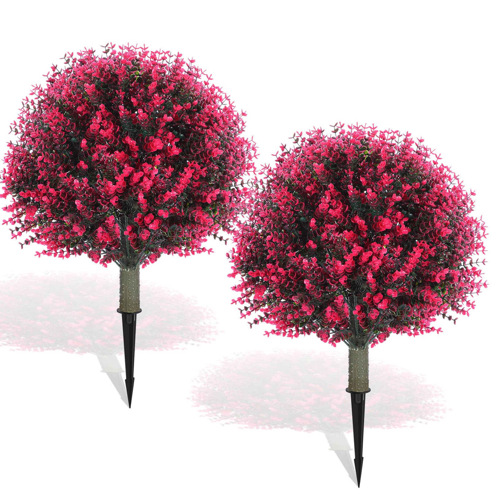 Photo 1 of **ONE ONE BUNCH**Yunlly 2 Pcs 18 Inch Artificial Boxwood Ball Topiary Tree Fake Outdoor Plants Bush, UV Resistance Faux Shrubs with Spike Realistic Greenery Potted for Indoor Garden Yard Porch Patio Decor (Rose Red)1049146315
