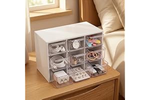 Jewelry Organizer Box, 9-Compartment Desktop Storage Box with Drawers, Multi-Compartment Plastic Jewelry Storage Organizer fo