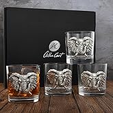Arthur Court Elephant Double Old Fashioned Whiskey Glasses (Set of 4) - Bourbon Cocktail Scotch Tumbler Bar Glasses Set DOF Lead-Free Glassware