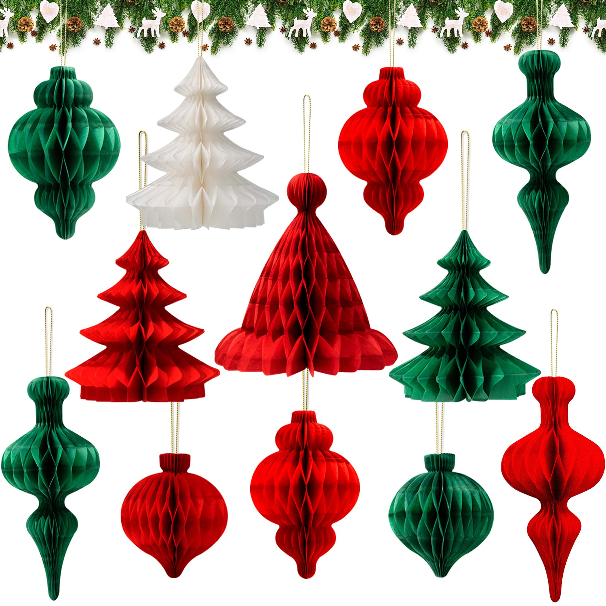 12 Pcs Christmas Decorations uk-Hanging Ceiling Paper Indoor-90s/80s Vintage Retro Christmas Decorations,Xmas Table,Paper Xmas Room Decor for Home or Office-YBwanli