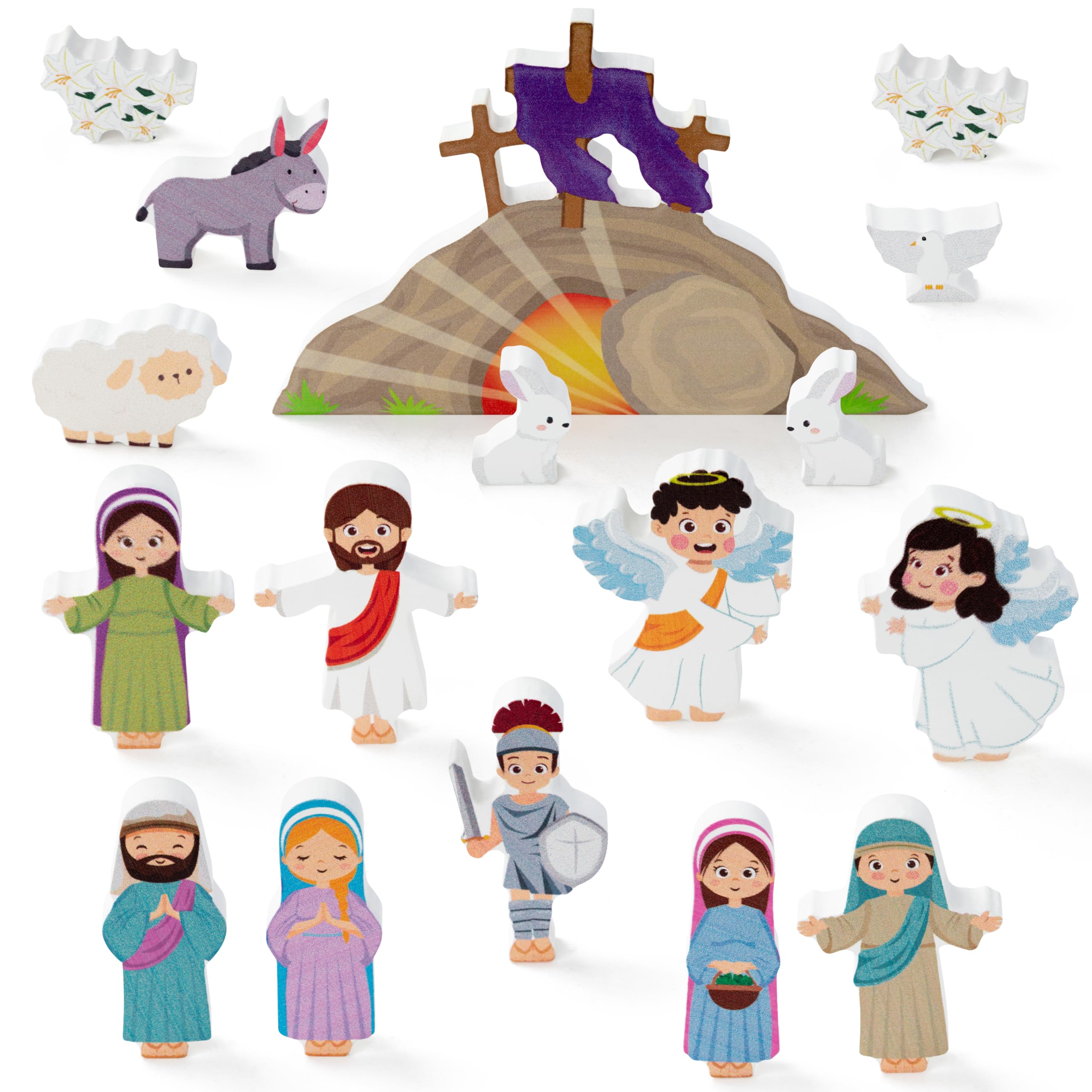 Photo 1 of ***MISSING PARTS***
WATINC 17pcs Easter Resurrection Scene Decorations, Religious Jesus Storytelling Wooden Tiered Tray Table Decor, Christian Jesus Nativity Wood Tabletop Centerpiece Sign for Easter Spring Holiday Party