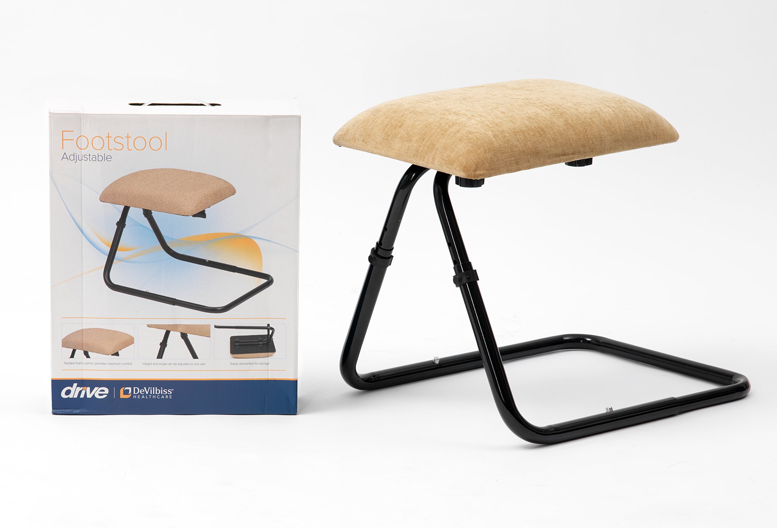 Drive Devilbiss Adjustable Footstool, Beige Chenille Fabric Beige Chenille Fabric / Black Frame