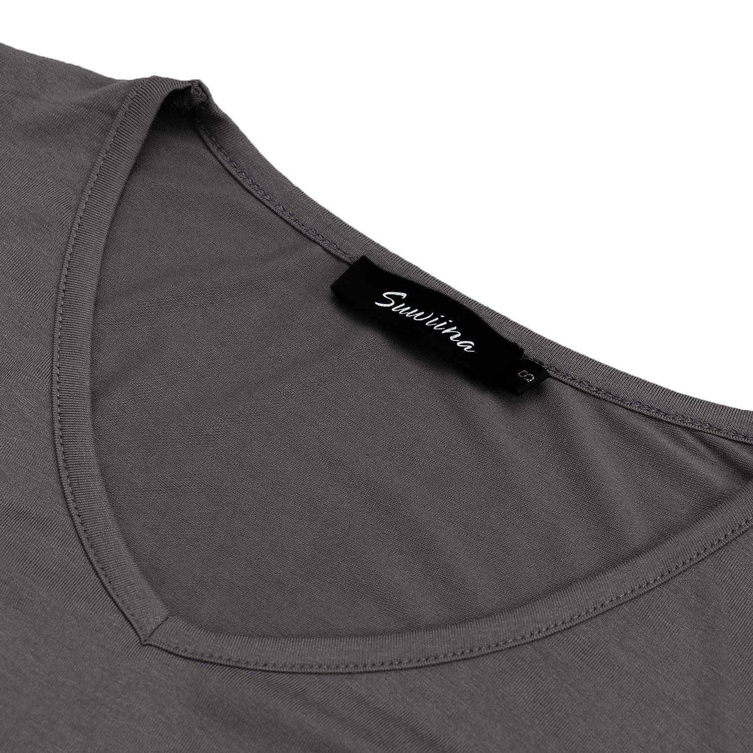 SUWIINA Women\'s Comfort Loose Casual Basic Long Sleeve V Neck Blouse Shirts Pleated Top Dark Grey