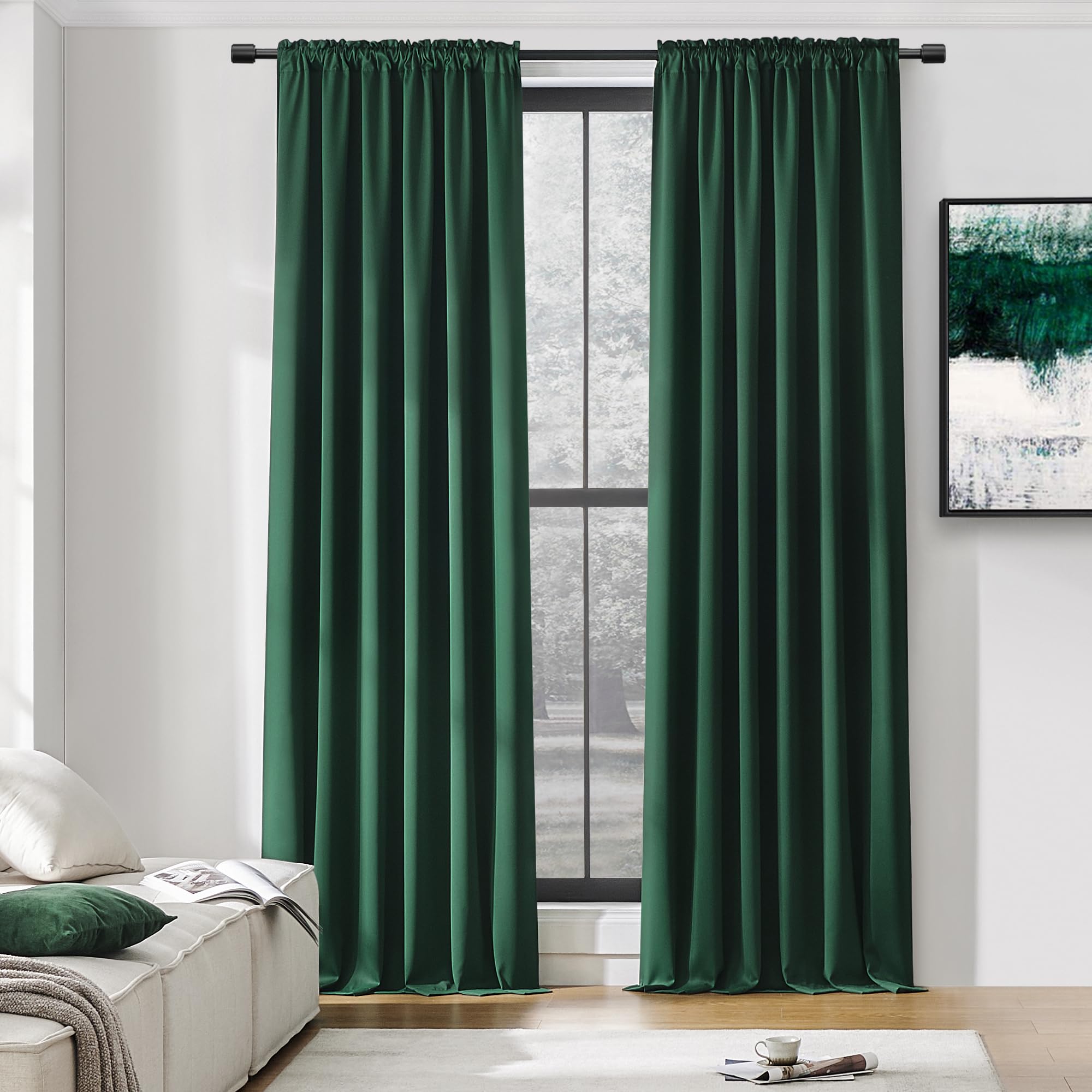 DONREN Blackout Curtains for Windows 2 Panels 42" Wide 42" x 96" Hunter Green
