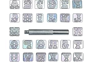 INNETOC 27 pcs 3/4″ 19mm A-Z Alphabet Letters and Pattern Stamping Punch Tools Set for Leathercraft, Belts, Saddle and Other Leather DIY Project (3/4″(19mm), Letter)